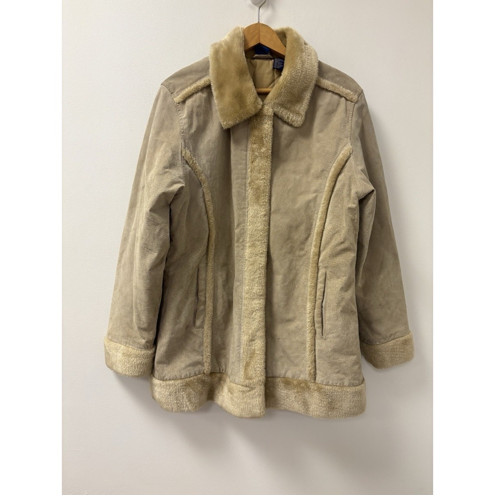 VTG Suede Jacket Sherpa Women's L Tan Brown Leather Western Y2K